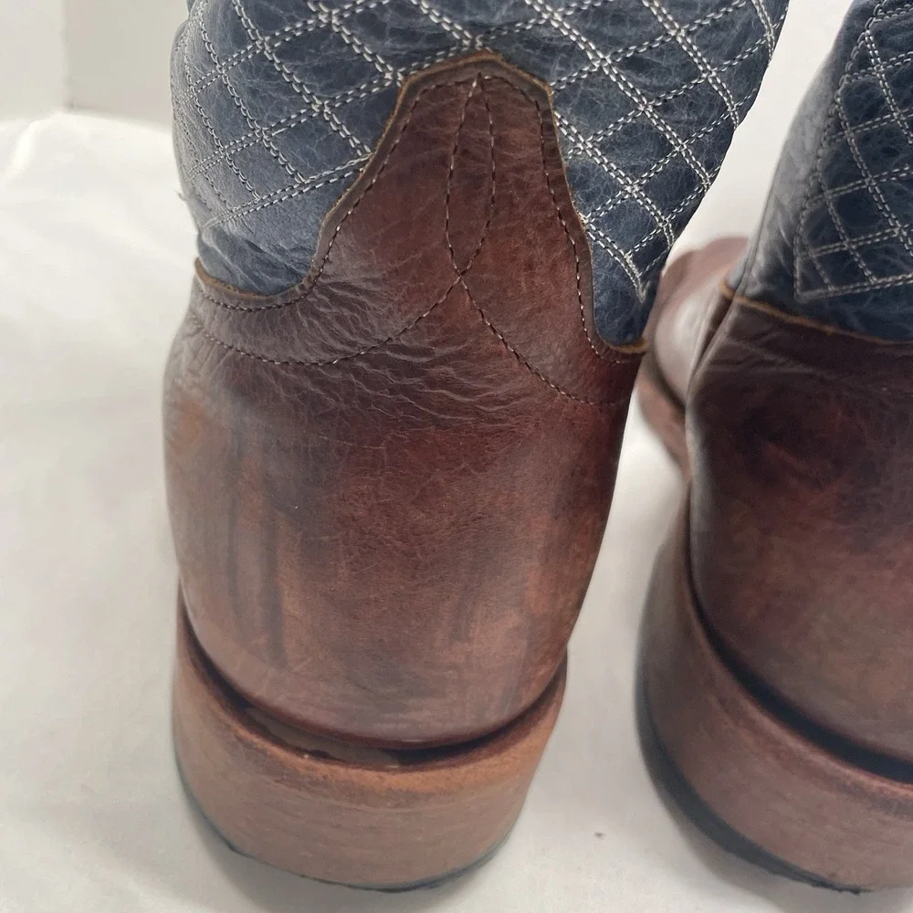 Anderson Bean Men's Cowboy Boots Size 10.5 Square Toe Mike Tyson Bison Blue Lava